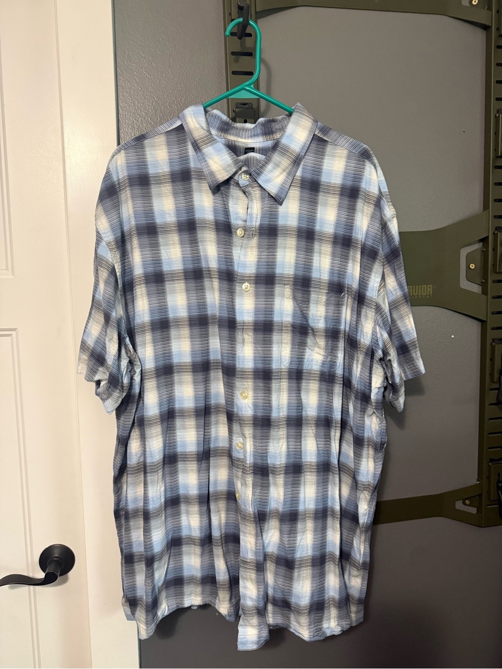 Van Heusen Light Blue and Navy Plaid Short-Sleeve Button-Down Shirt